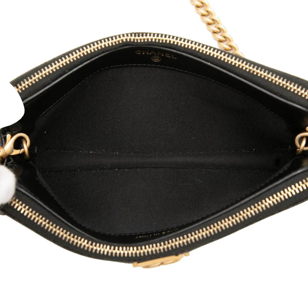 Chanel Quilted Caviar Boy Double Zip Wallet On Chain Black Leather Very good - Model View