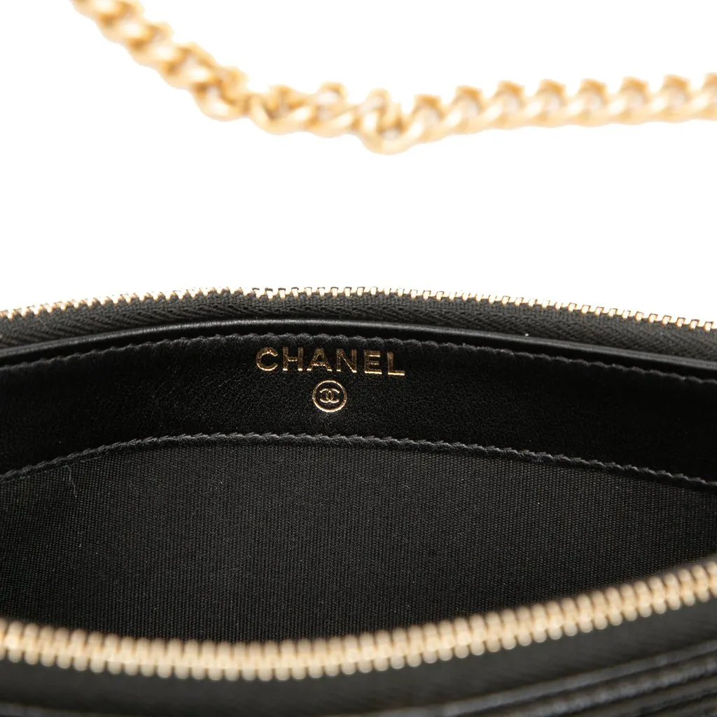 Chanel Quilted Caviar Boy Double Zip Wallet On Chain Black Leather Very good - Box View