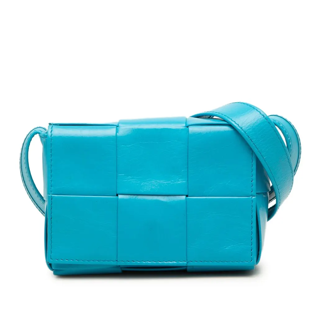Bottega Veneta Candy Paper Calfskin Intrecciato Cassette Crossbody Blue Leather Very good - Front View