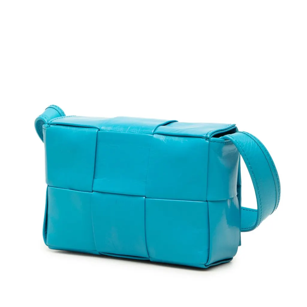 Bottega Veneta Candy Paper Calfskin Intrecciato Cassette Crossbody Blue Leather Very good - Back View