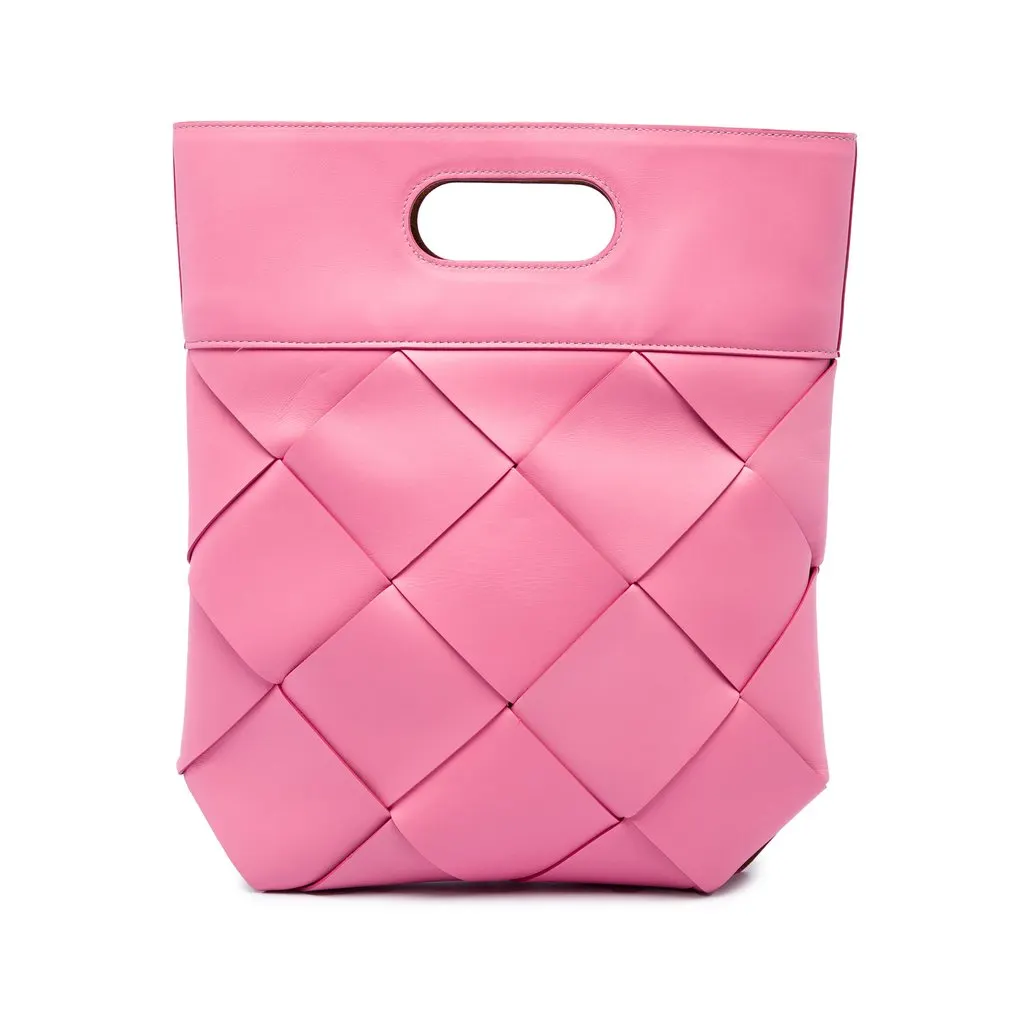 Bottega Veneta Medium Leather Maxi Intrecciato Slip Tote Pink Leather Very good - Front View