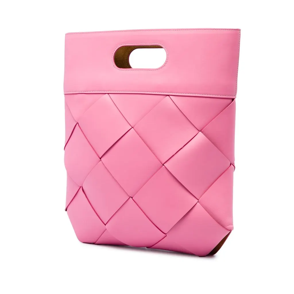 Bottega Veneta Medium Leather Maxi Intrecciato Slip Tote Pink Leather Very good - Back View