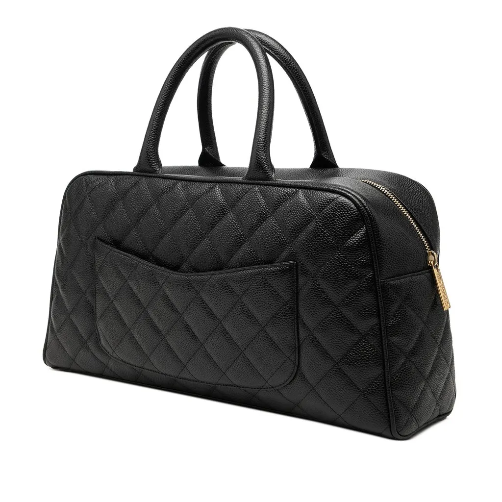 Chanel Large CC Quilted Caviar Bowler Bag Black Leather Very good - Back View