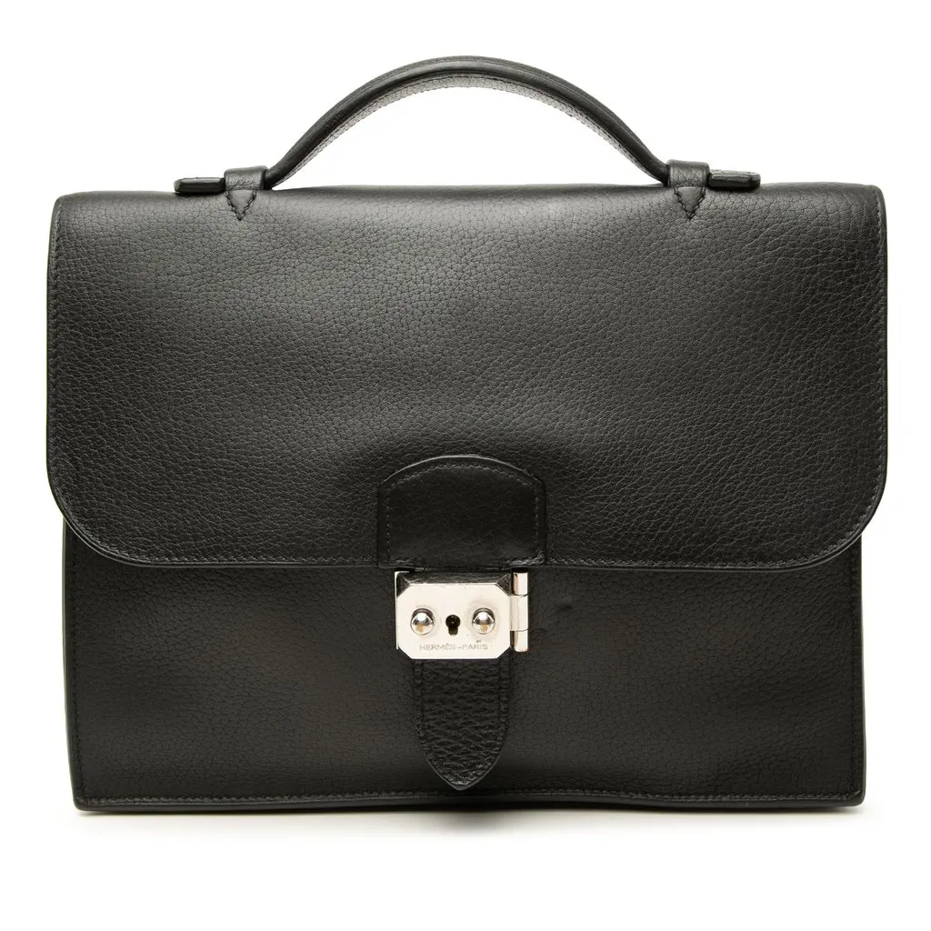 Hermès Clemence Sac a Depeches 27 Black Leather Very good - Front View