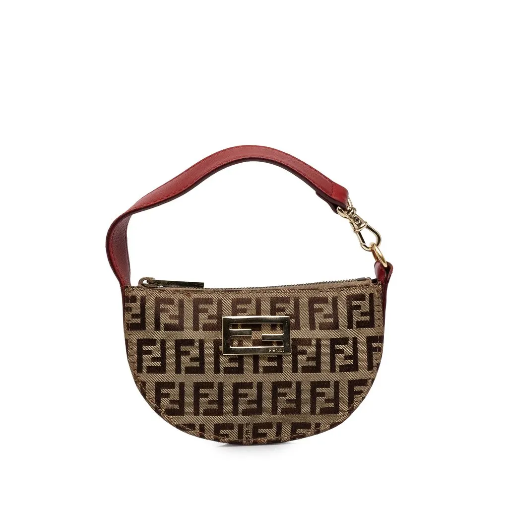 Fendi Mini Zucchino Canvas Half Moon Handbag Beige Canvas Good - Front View