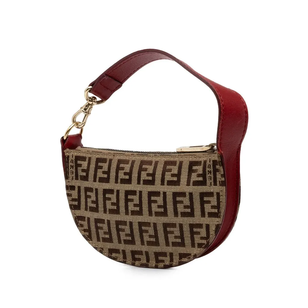 Fendi Mini Zucchino Canvas Half Moon Handbag Beige Canvas Good - Back View