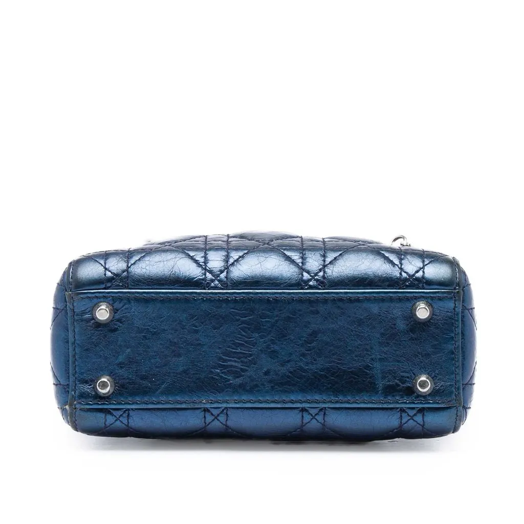 Dior Mini Metallic Calfskin Cannage Lady Dior Blue Leather Very good - Inside View