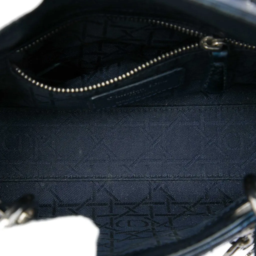 Dior Mini Metallic Calfskin Cannage Lady Dior Blue Leather Very good - Model View