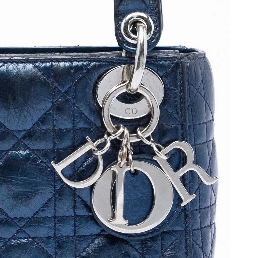 Dior Mini Metallic Calfskin Cannage Lady Dior Blue Leather Very good - Box View