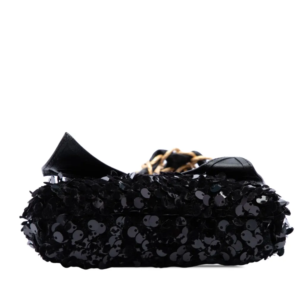 Chanel Tweed and Lambskin Sequin Bow Clutch With Chain Black Tweed Very good - Inside View