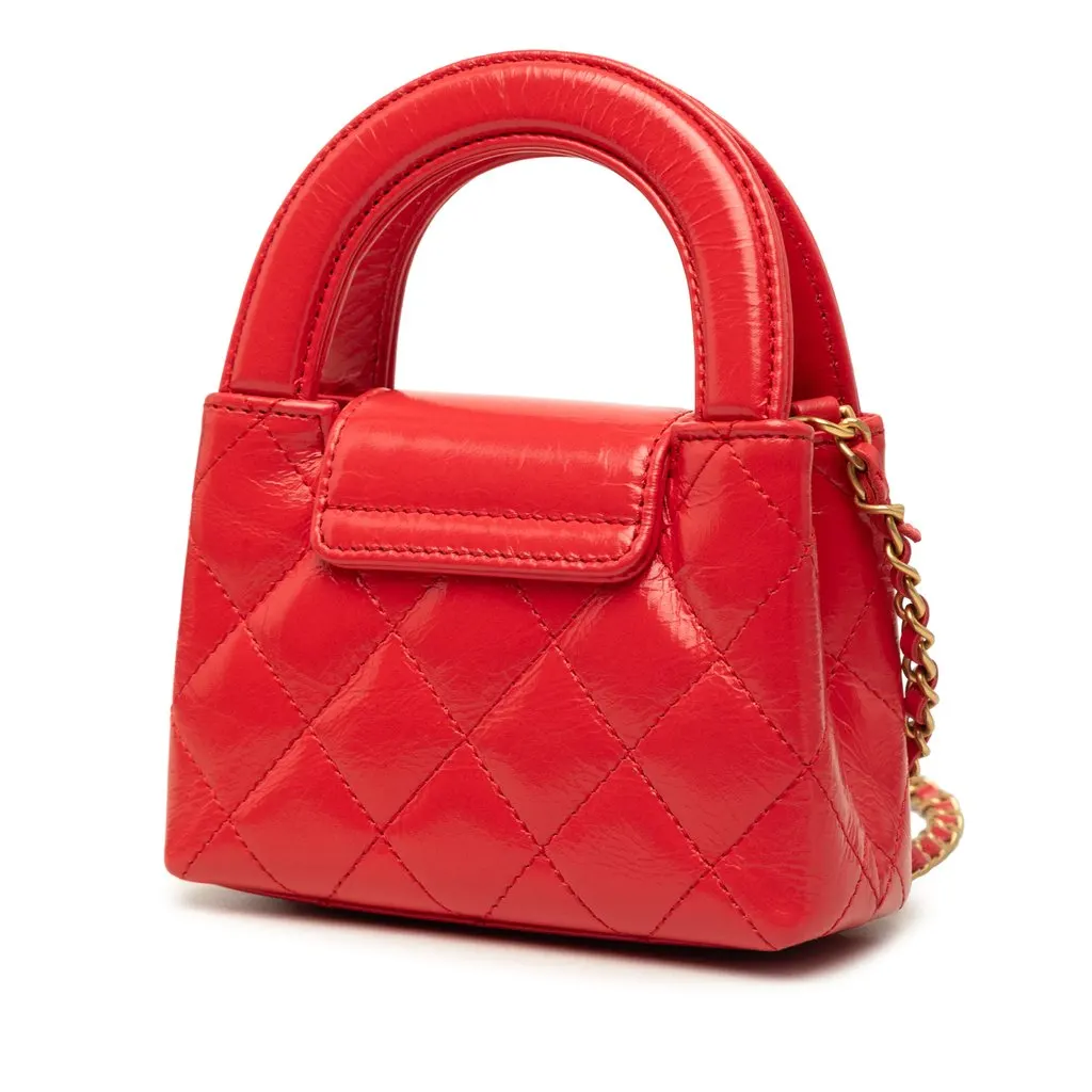 Chanel Mini Nano Shiny Aged Calfskin Kelly Shopper Bag Red Leather Very good - Back View