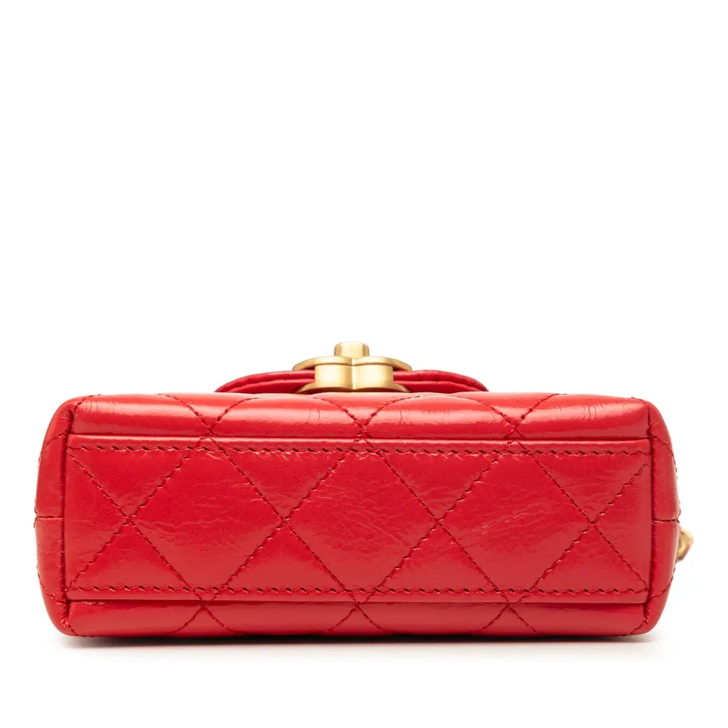 Chanel Mini Nano Shiny Aged Calfskin Kelly Shopper Bag Red Leather Very good - Inside View