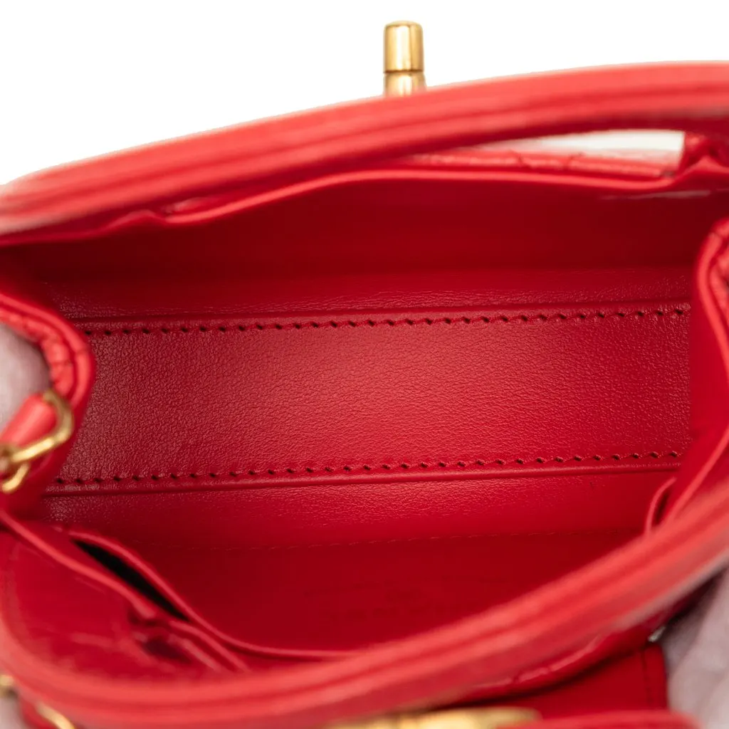 Chanel Mini Nano Shiny Aged Calfskin Kelly Shopper Bag Red Leather Very good - Model View