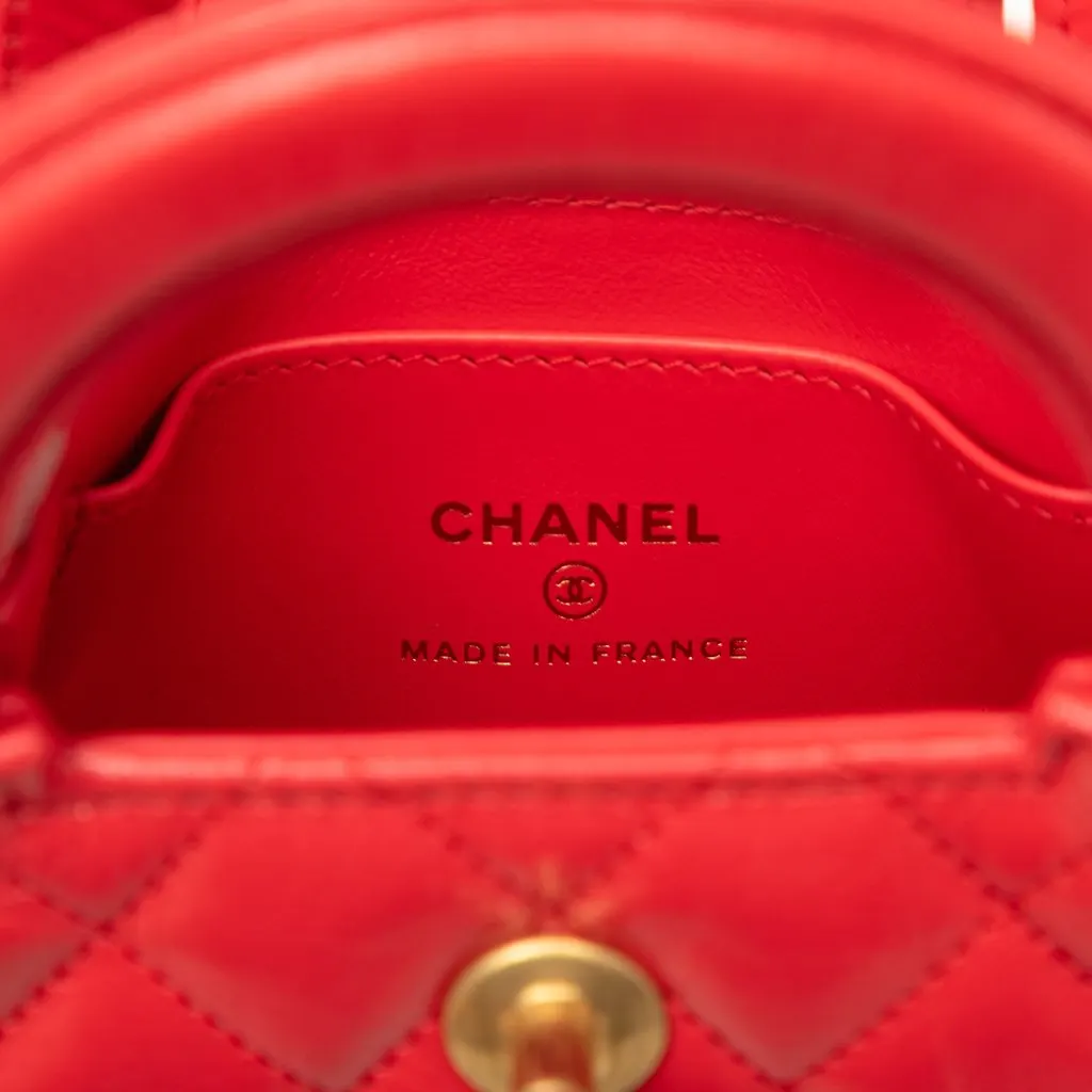 Chanel Mini Nano Shiny Aged Calfskin Kelly Shopper Bag Red Leather Very good - Box View