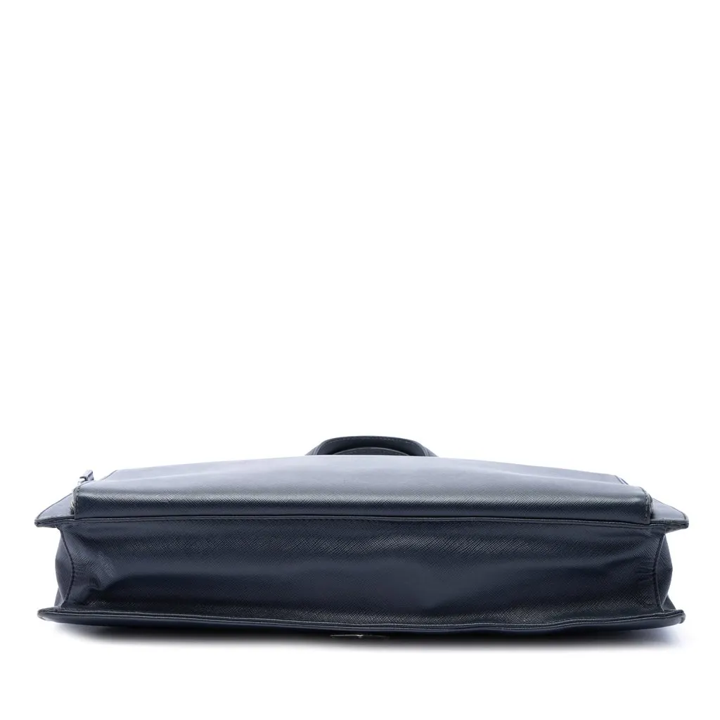 Prada Saffiano Travel Briefcase Blue Leather Good - Inside View