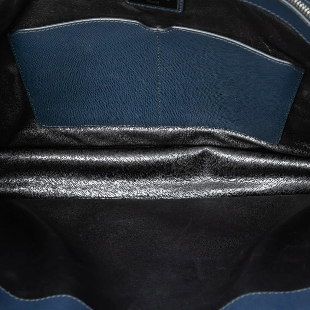 Prada Saffiano Travel Briefcase Blue Leather Good - Model View