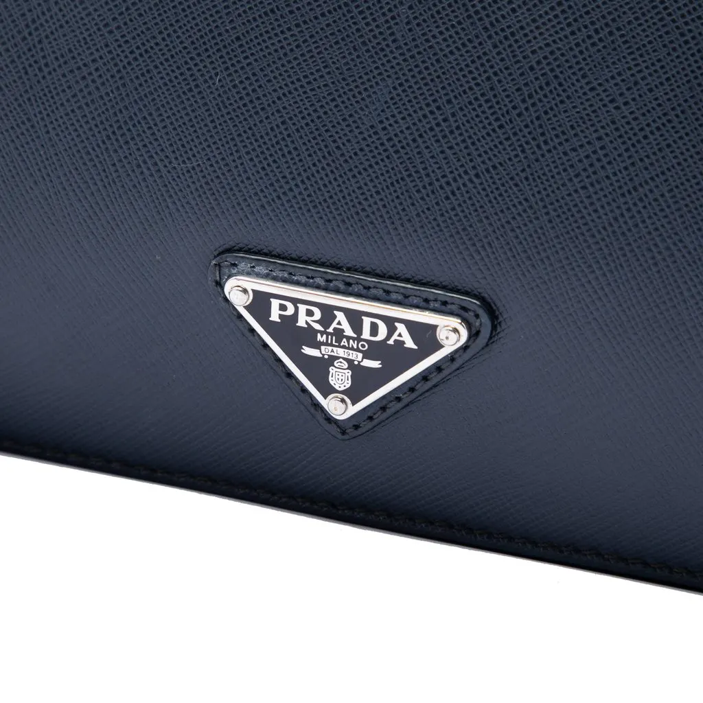 Prada Saffiano Travel Briefcase Blue Leather Good - Box View