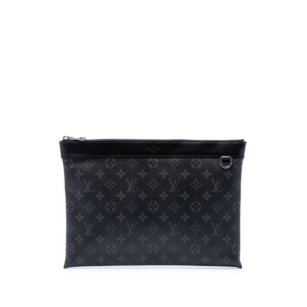 Louis Vuitton Monogram Eclipse Discovery Pochette GM Black Canvas Good - Front View