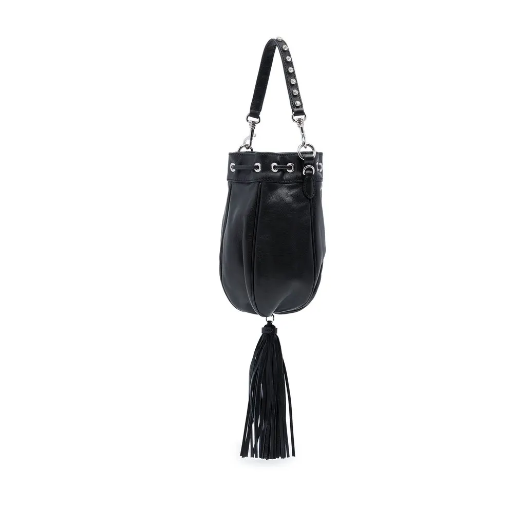 Miu Miu Nappa Crystal Embellished Handle Bucket Bag Black Leather Very good - Back View