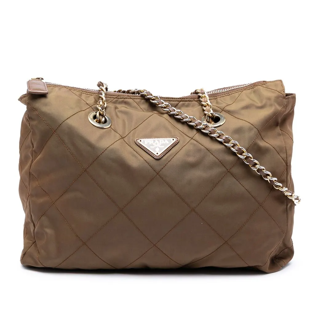 Prada Impuntu Tessuto Catena Chain Tote Brown Very good - Front View