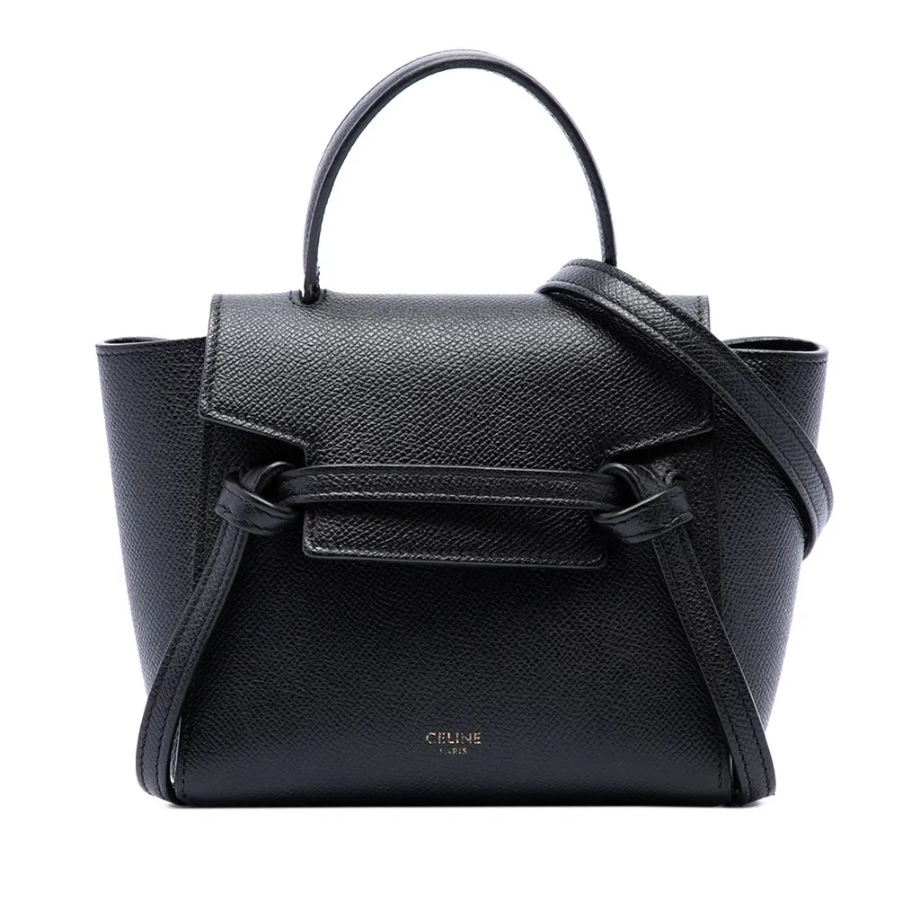 Celine Pico Grained Calfskin Belt Bag Black Leather Good - Front View