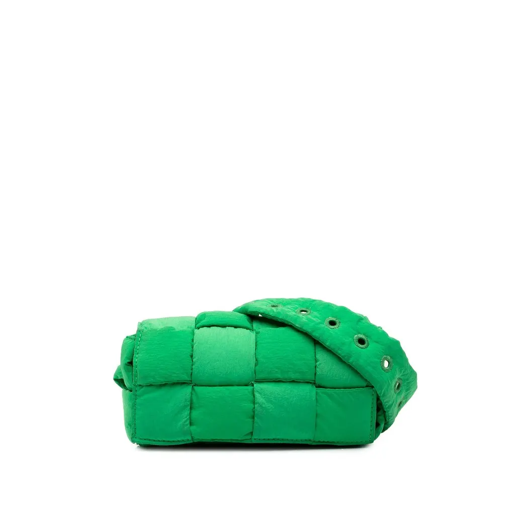 Bottega Veneta Mini Nylon Intrecciato Padded Tech Cassette Belt Bag Green Polyamide Good - Front View