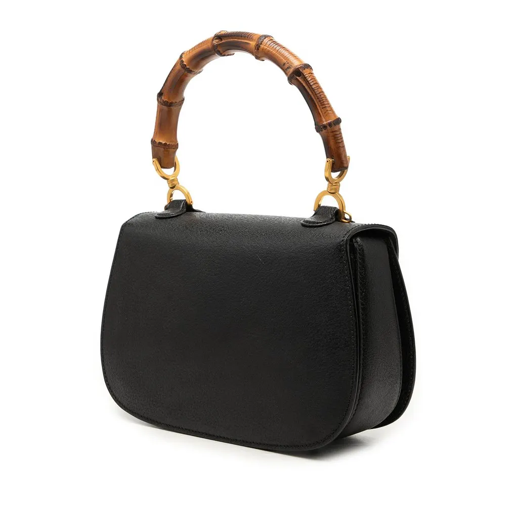 Gucci Grained Calfskin Bamboo Night Black Leather Very good - Back View