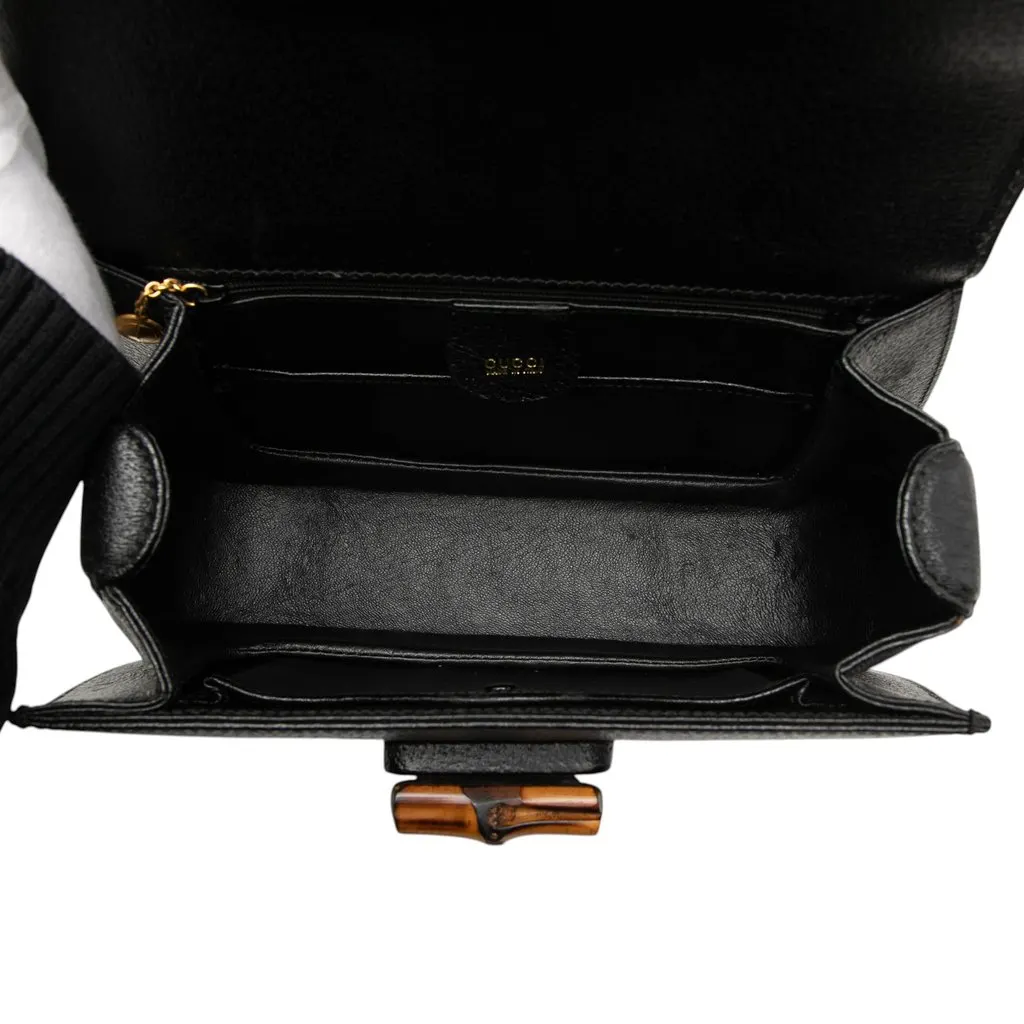 Gucci Grained Calfskin Bamboo Night Black Leather Very good - Model View