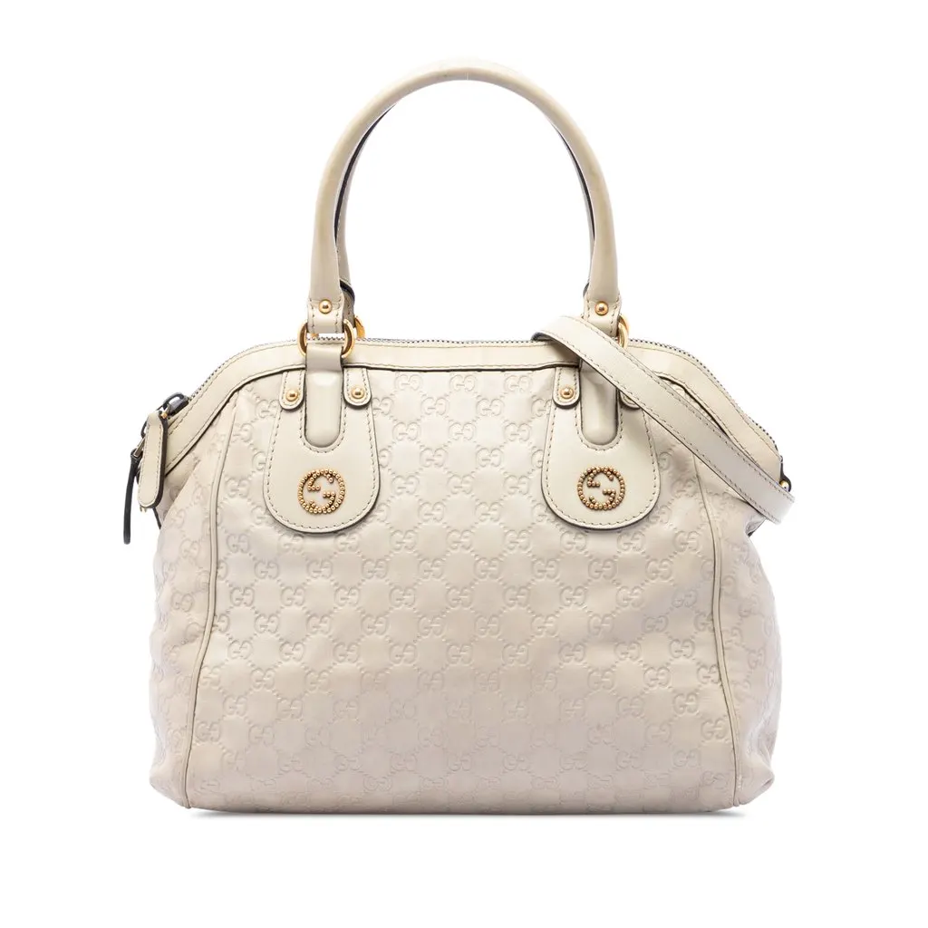 Gucci Medium Guccissima Scarlett Satchel White Leather Good - Front View