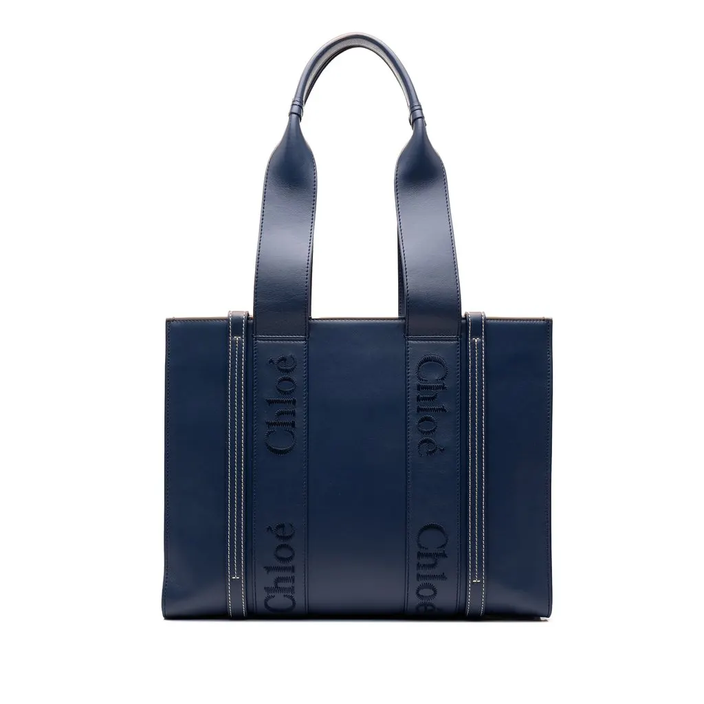 Chloé Medium Calfskin Woody Tote Blue Leather Very good - Front View