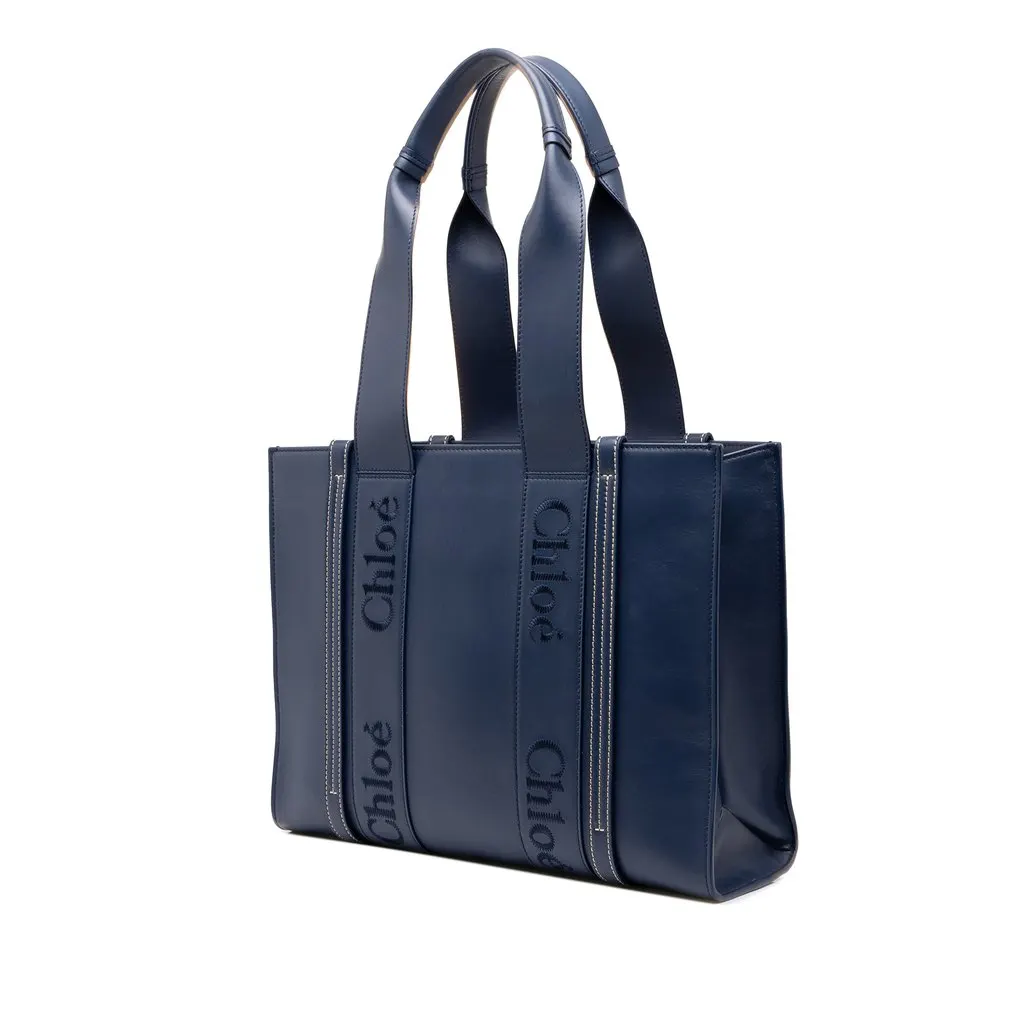 Chloé Medium Calfskin Woody Tote Blue Leather Very good - Back View