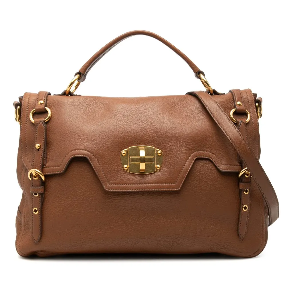 Miu Miu Cervo Paloma Top Handle Bag Brown Leather Very good - Front View
