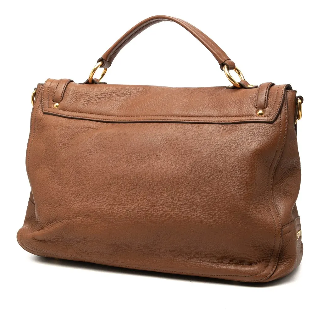 Miu Miu Cervo Paloma Top Handle Bag Brown Leather Very good - Back View