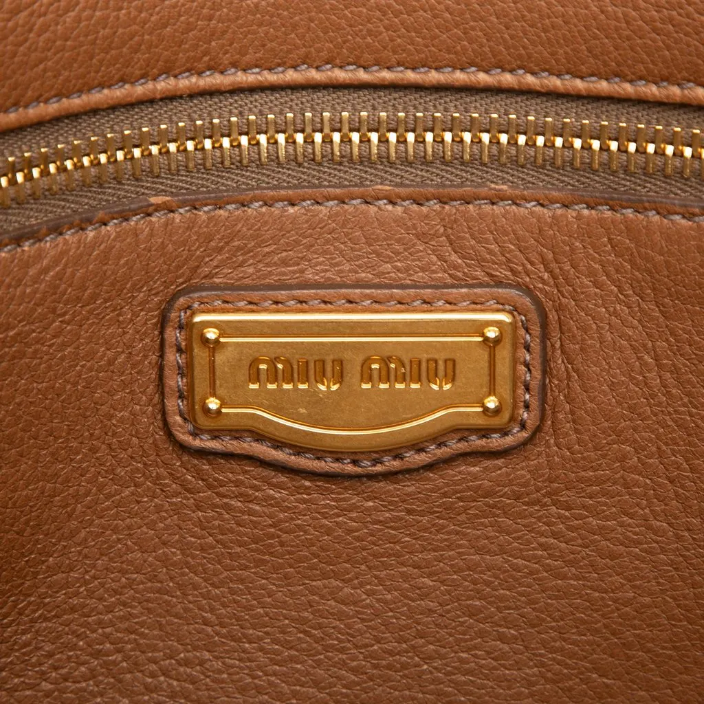 Miu Miu Cervo Paloma Top Handle Bag Brown Leather Very good - Box View