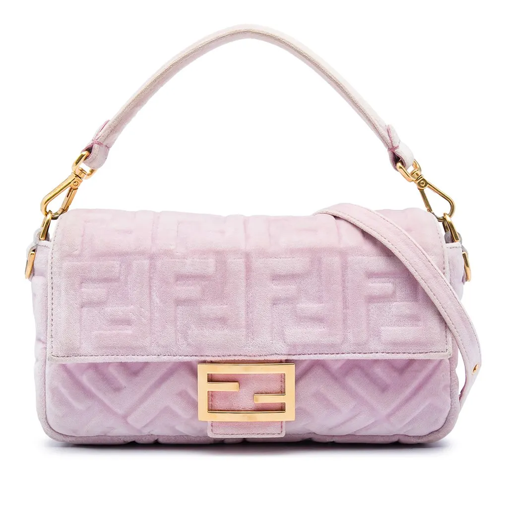Fendi Zucca Embossed Velvet Baguette Satchel Pink Very good - Front View