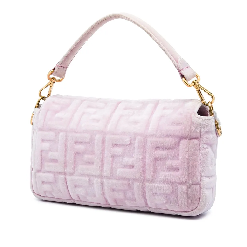 Fendi Zucca Embossed Velvet Baguette Satchel Pink Very good - Back View