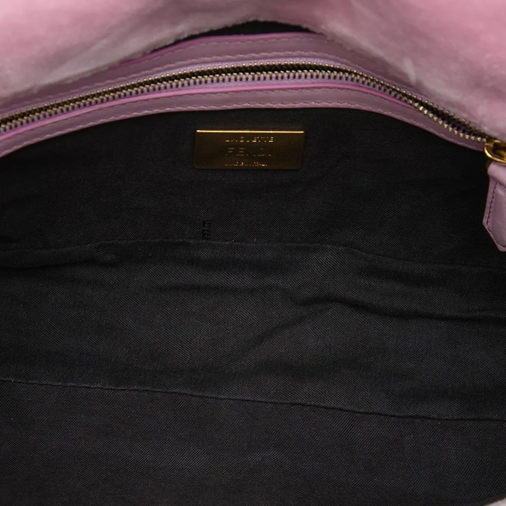 Fendi Zucca Embossed Velvet Baguette Satchel Pink Very good - Model View