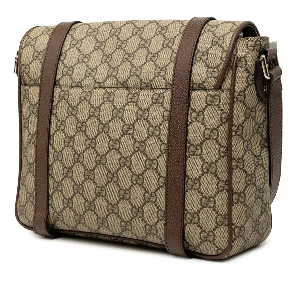 Gucci GG Supreme Textured Dollar Calfskin Retro Interlocking G Flap Messenger Bag Beige Canvas Very good - Back View