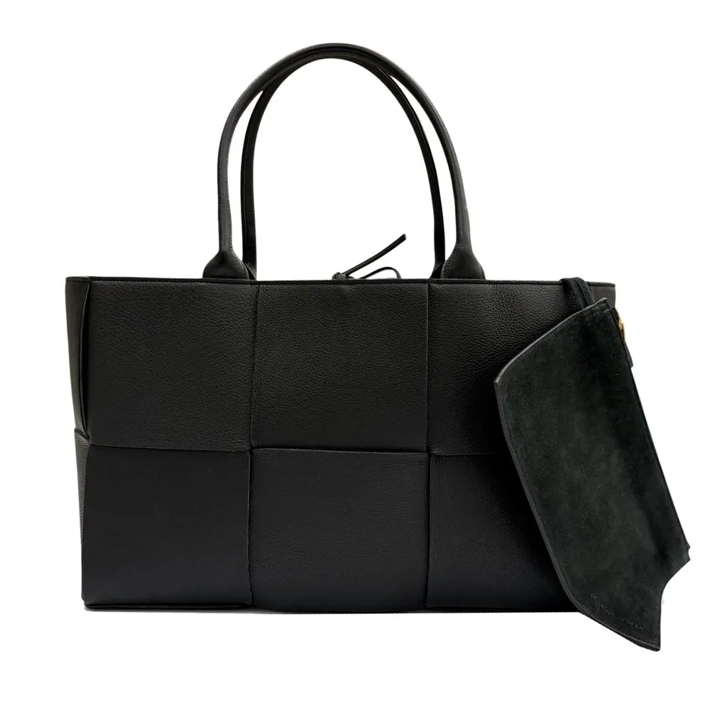 Bottega Veneta Medium Grained Calfskin Maxi Intrecciato Arco Tote Black Leather Very good - Front View