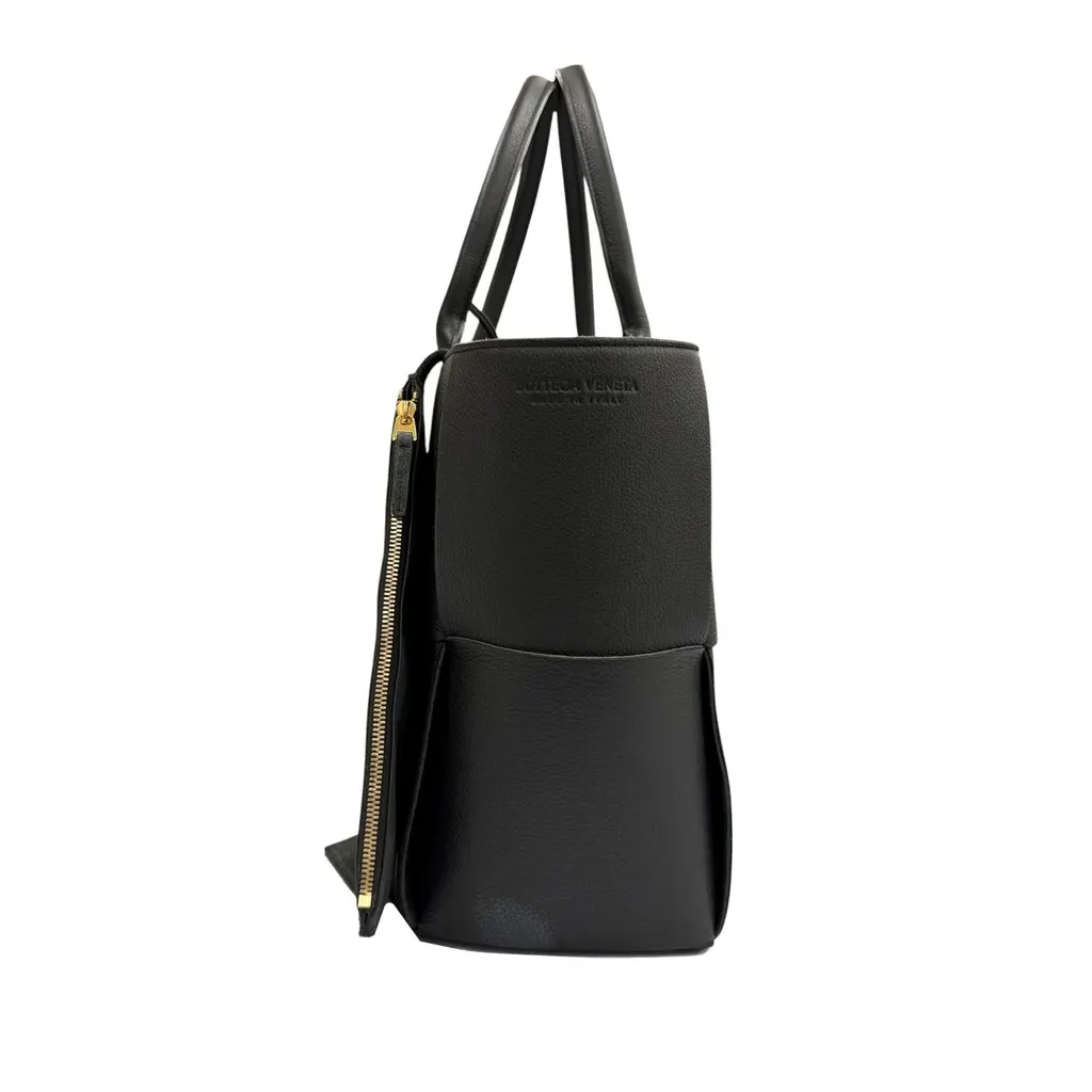 Bottega Veneta Medium Grained Calfskin Maxi Intrecciato Arco Tote Black Leather Very good - Back View