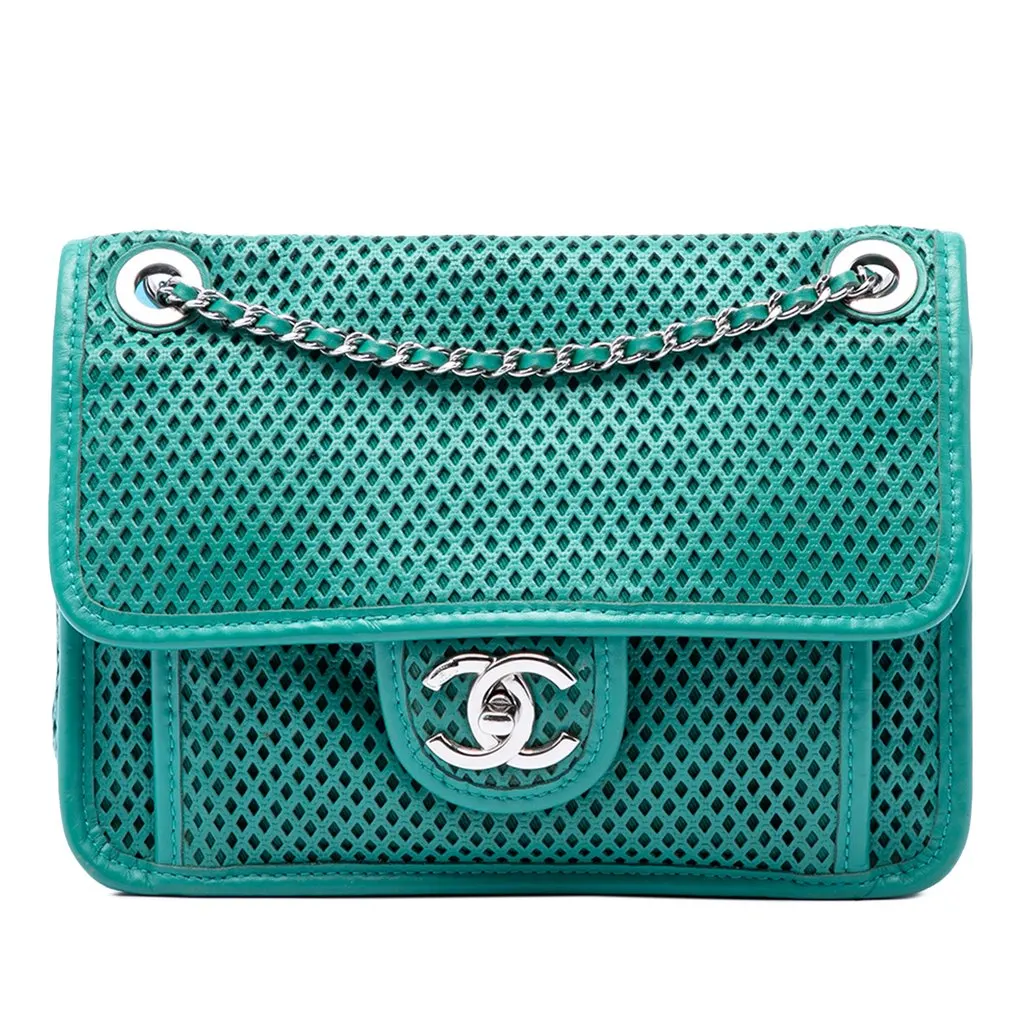 Chanel Small Perforated Calfskin Up In The Air Flap Green Leather Very good - Front View