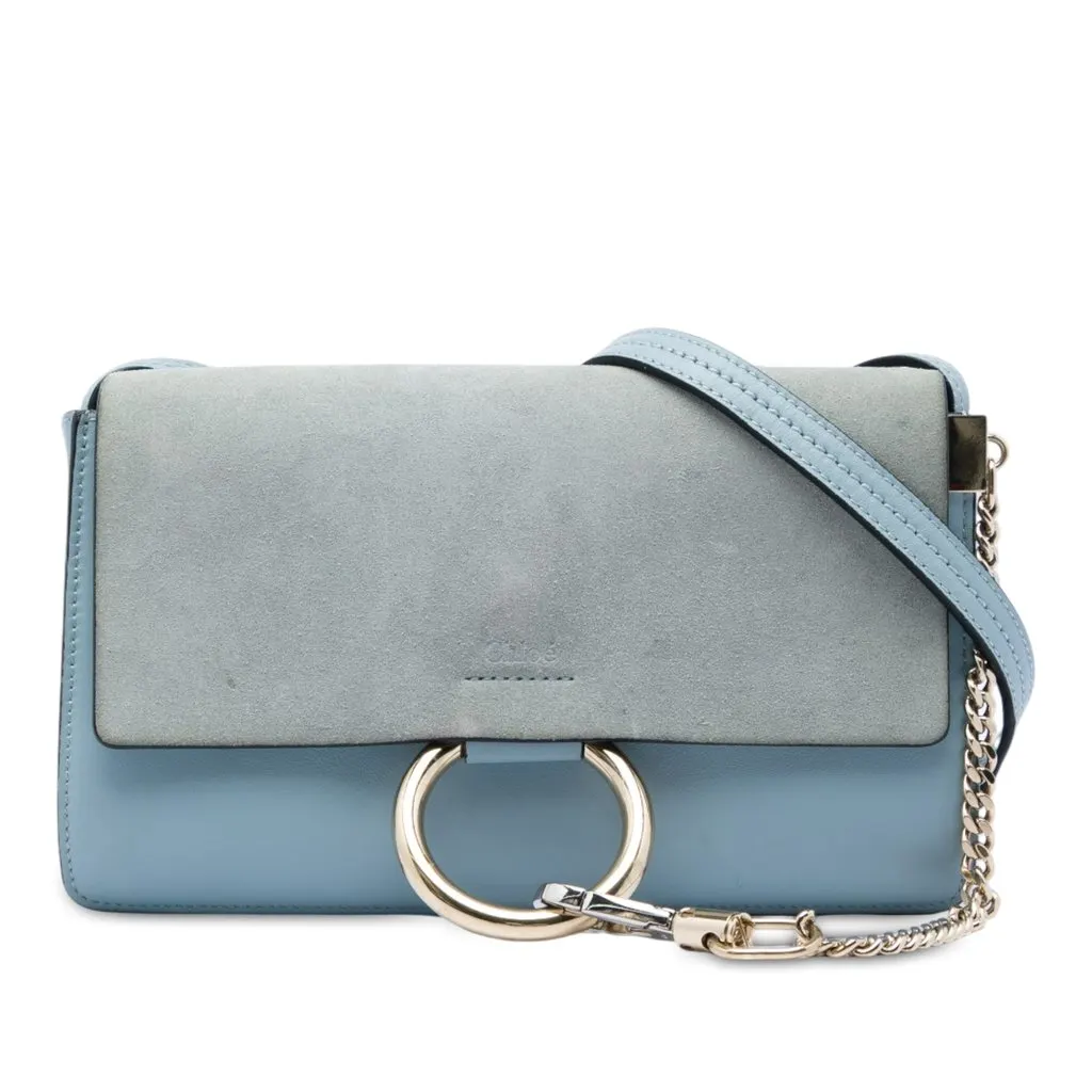 Chloé Small Suede and Calfskin Faye Crossbody Blue Leather Very good - Front View