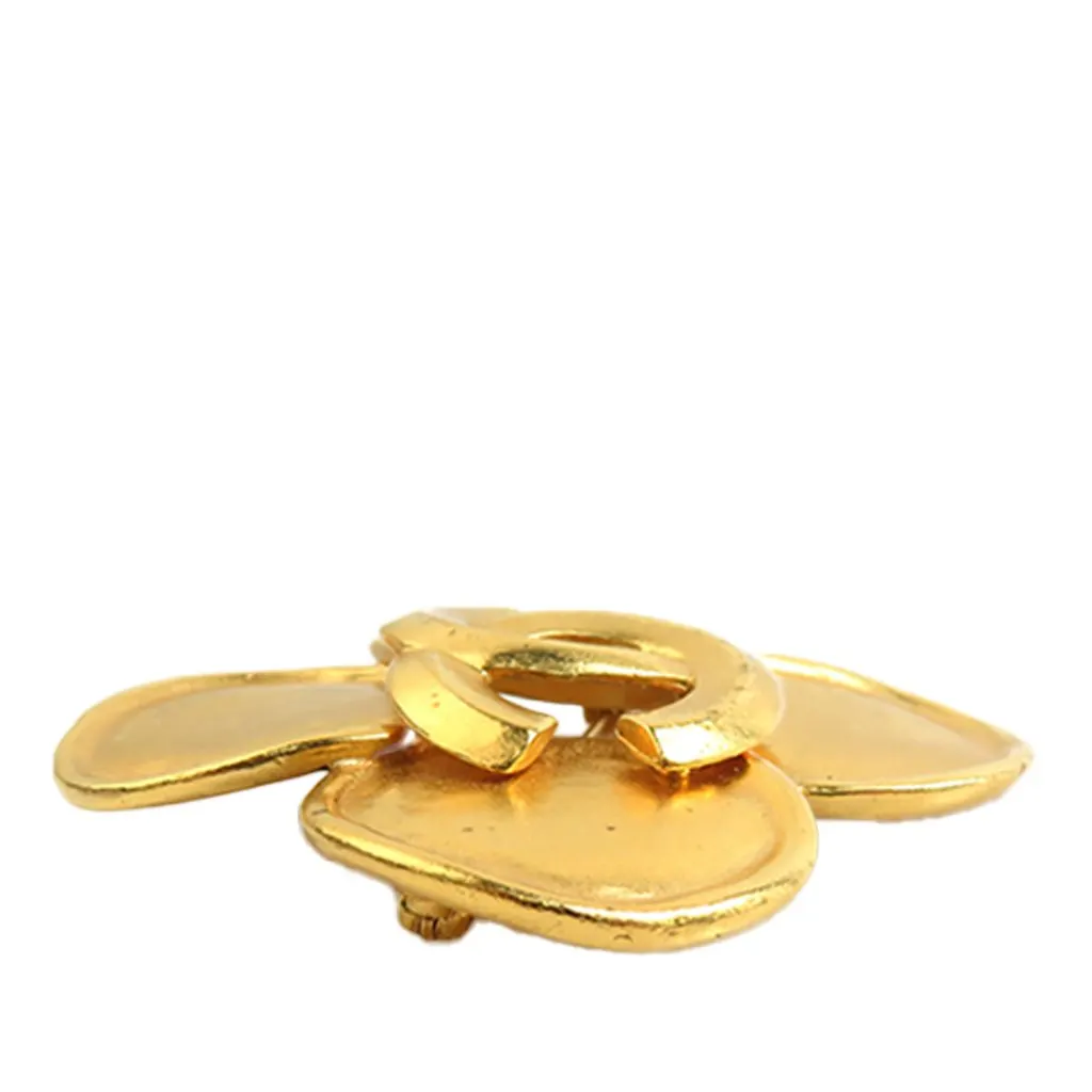 Chanel CC Gold Plated Clover Brooch Gold Metal Very good - Back View