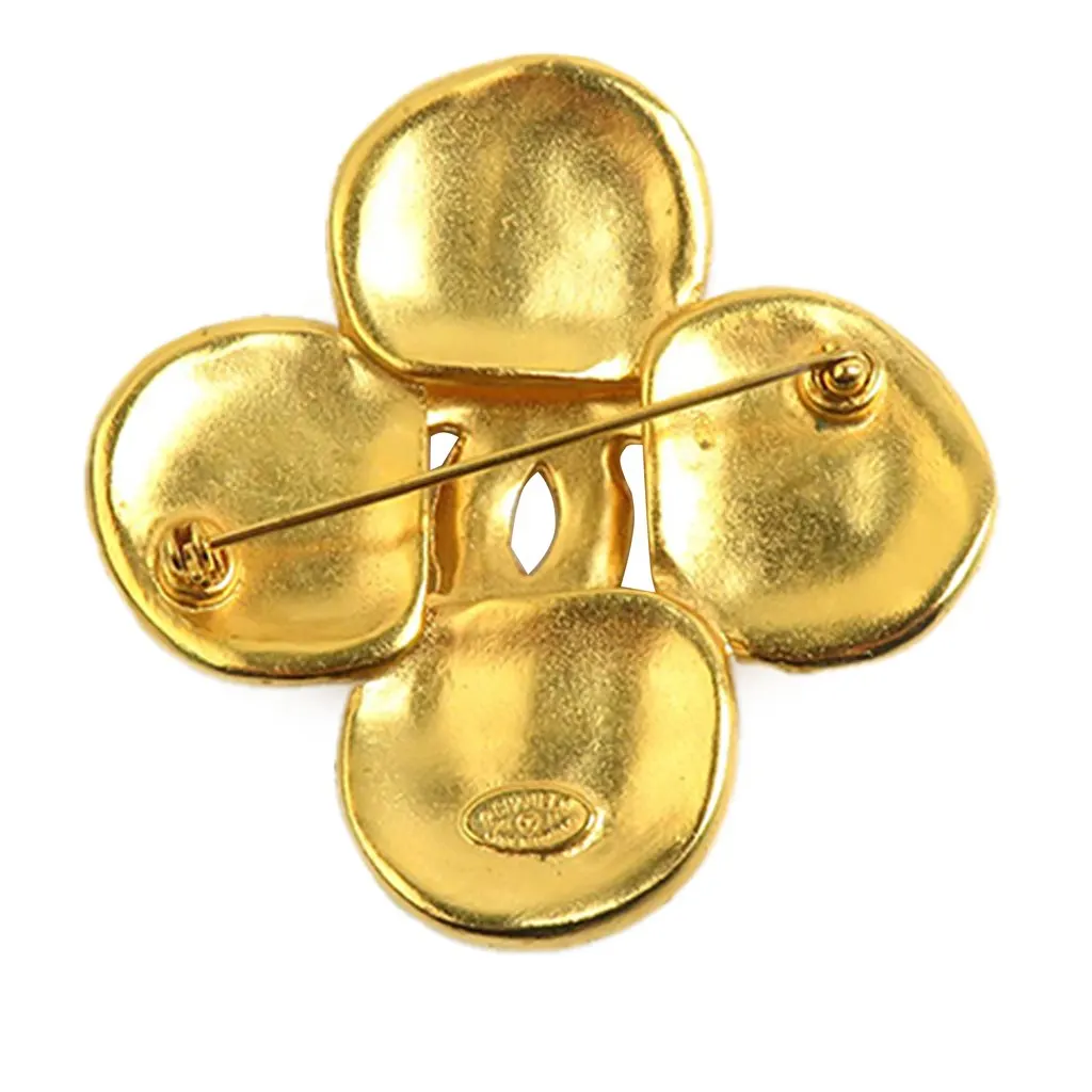 Chanel CC Gold Plated Clover Brooch Gold Metal Very good - Inside View