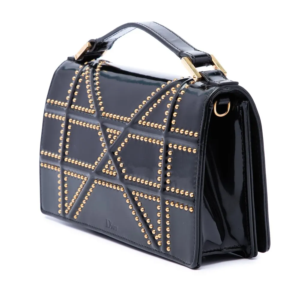 Dior Studded Patent Diorama Top Handle Wallet on Chain Black Leather Very good - Back View