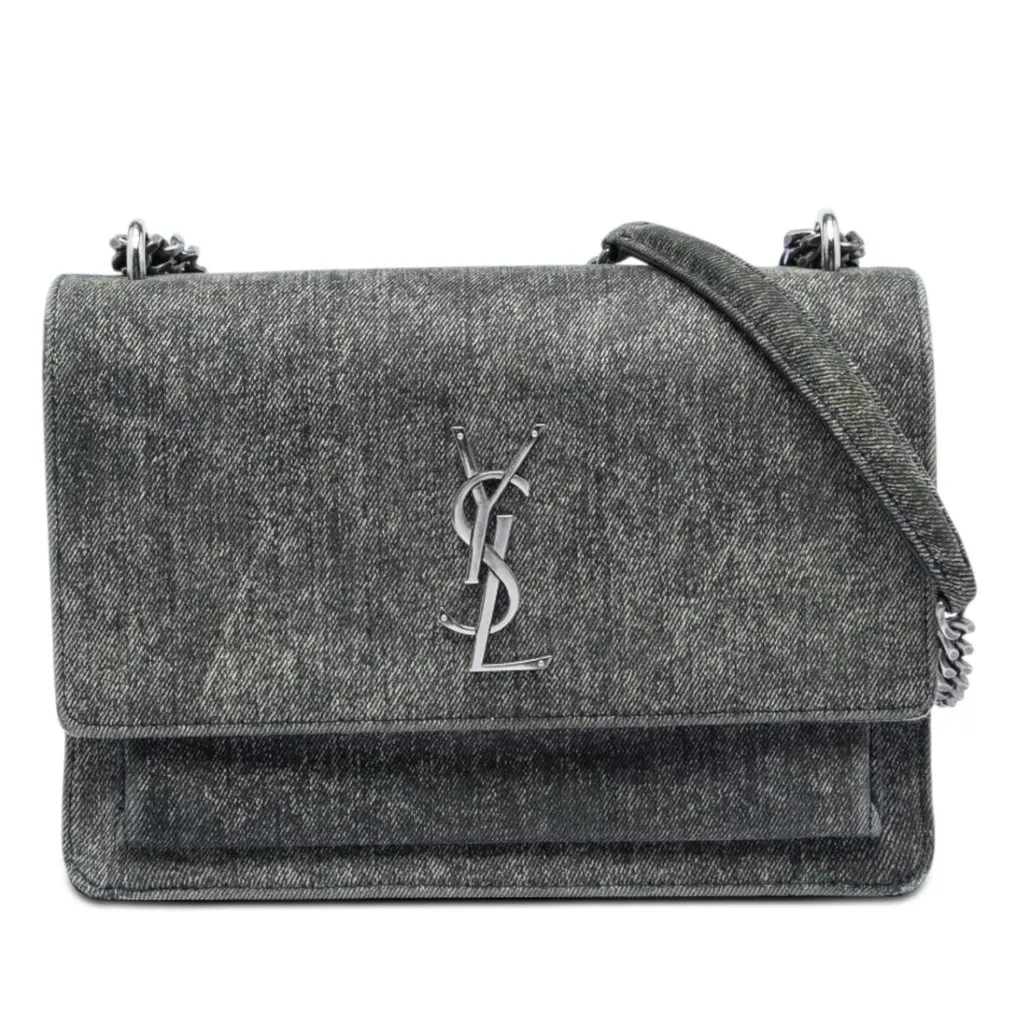 Saint Laurent Medium Denim Monogram Sunset Crossbody MultiColor Denim Very good - Front View
