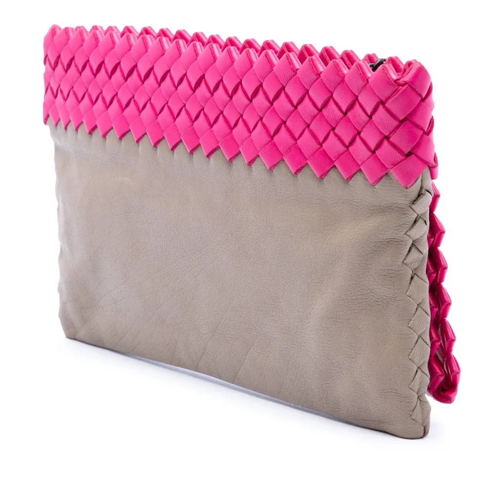 Bottega Veneta Intrecciato Trimmed Bicolor Nappa Clutch Beige Leather Very good - Back View
