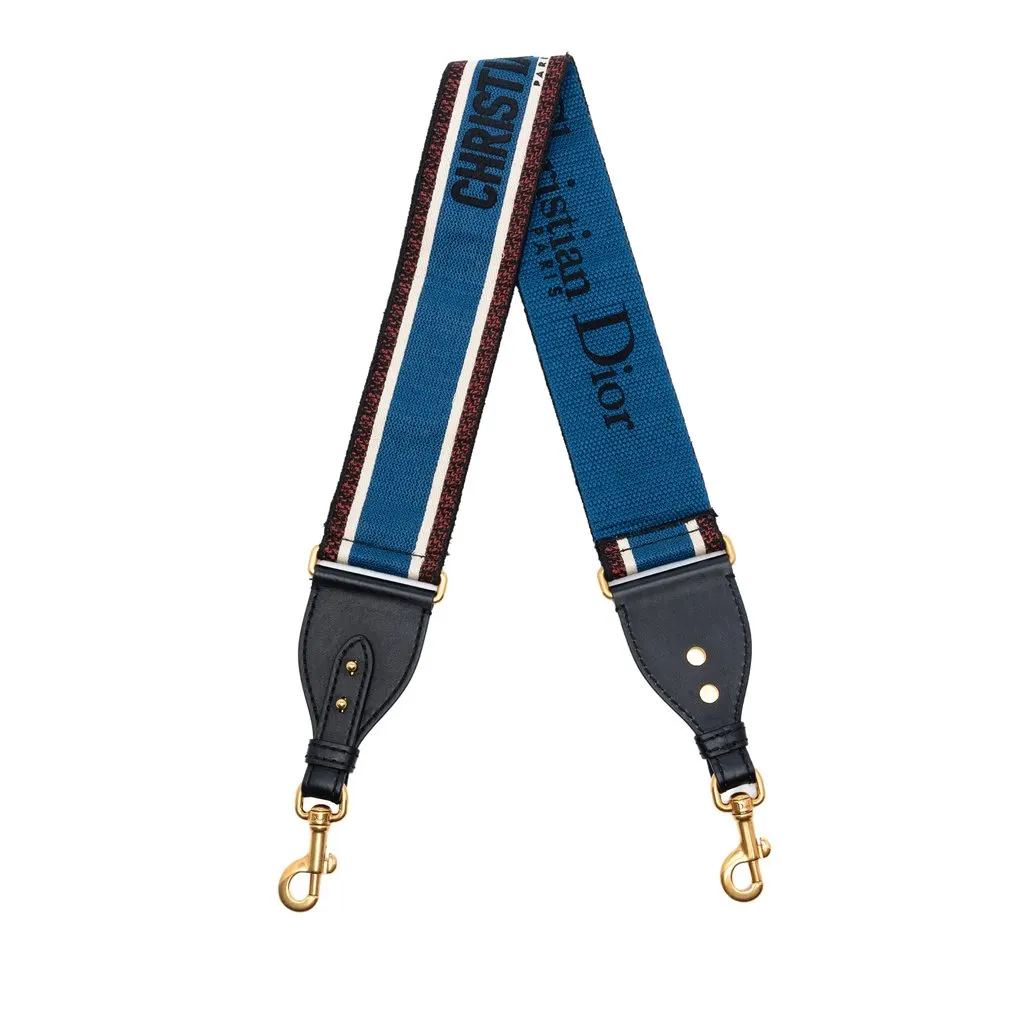Dior Embroidered Canvas Bag Strap Blue Very good - Front View