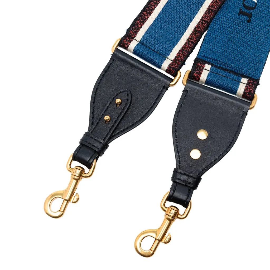 Dior Embroidered Canvas Bag Strap Blue Very good - Inside View