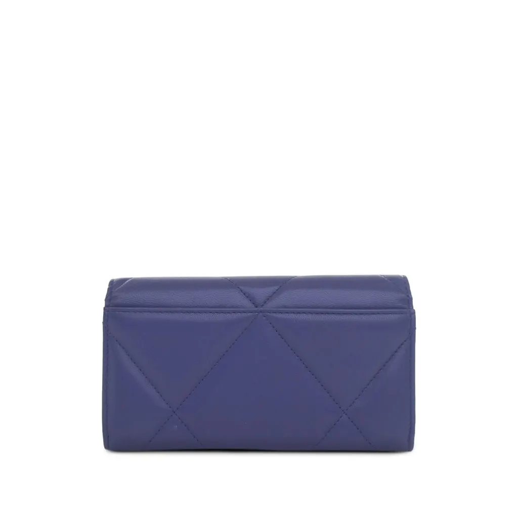 Chanel Quilted Goatskin 19 Flap Long Wallet Purple Leather Very good - Back View